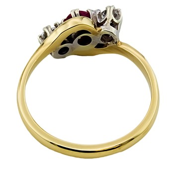 9ct gold Ruby / Diamond 3 stone Ring size O